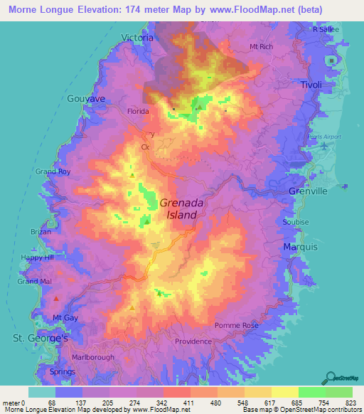 Morne Longue,Grenada Elevation Map