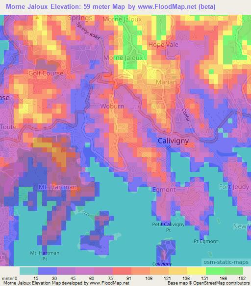 Morne Jaloux,Grenada Elevation Map