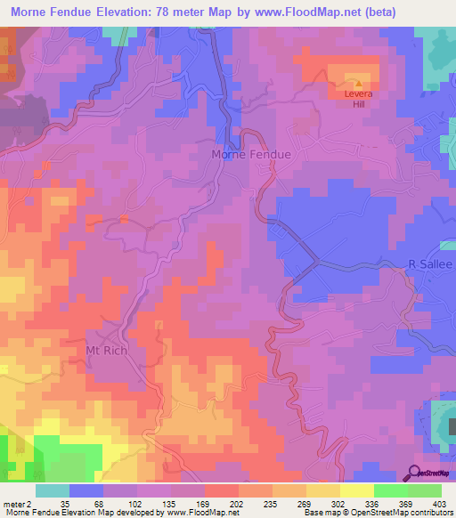 Morne Fendue,Grenada Elevation Map