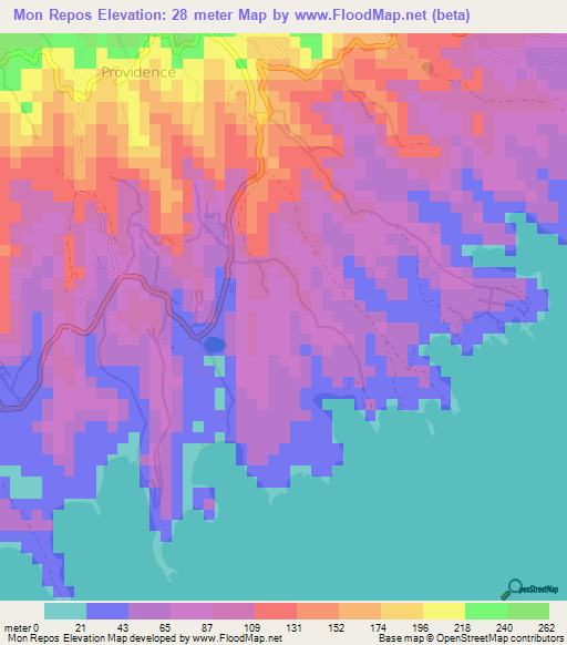 Mon Repos,Grenada Elevation Map