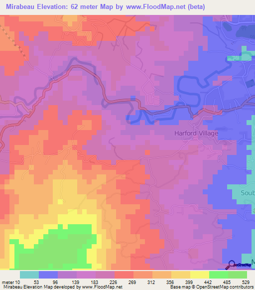Mirabeau,Grenada Elevation Map