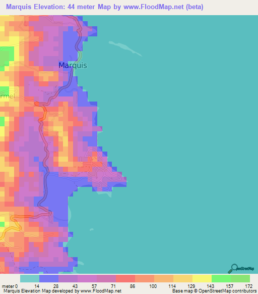 Marquis,Grenada Elevation Map