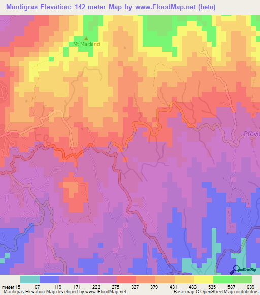 Mardigras,Grenada Elevation Map