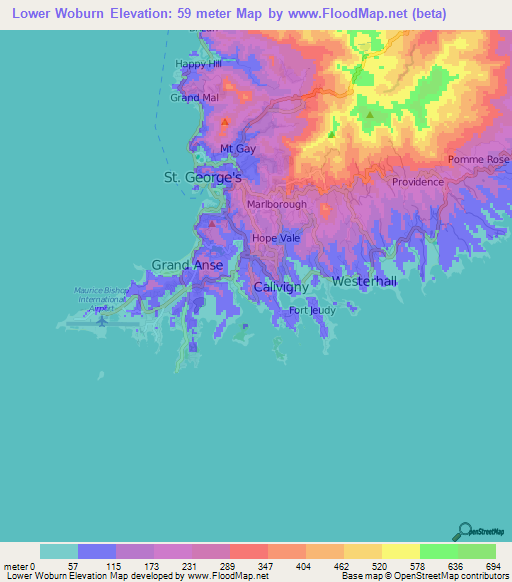 Lower Woburn,Grenada Elevation Map