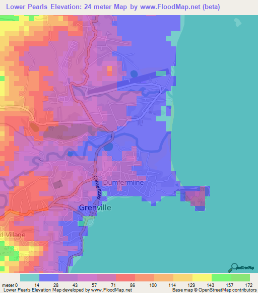 Lower Pearls,Grenada Elevation Map