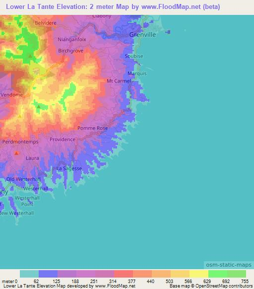 Lower La Tante,Grenada Elevation Map