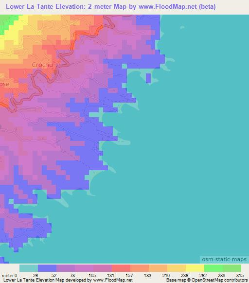Lower La Tante,Grenada Elevation Map