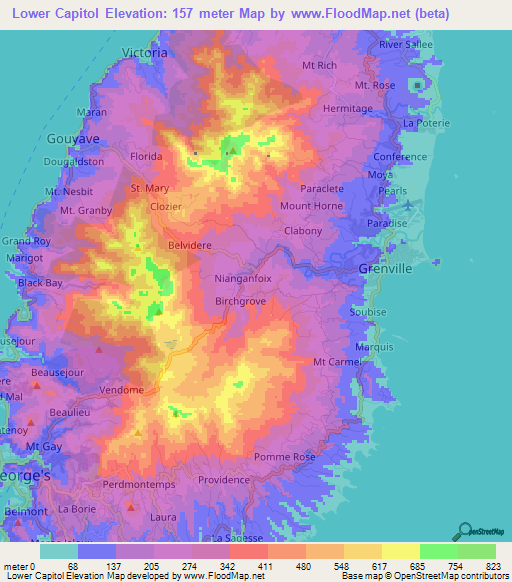 Lower Capitol,Grenada Elevation Map