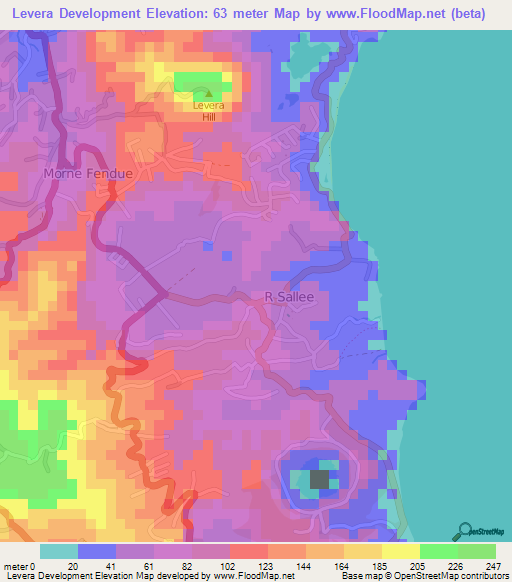 Levera Development,Grenada Elevation Map