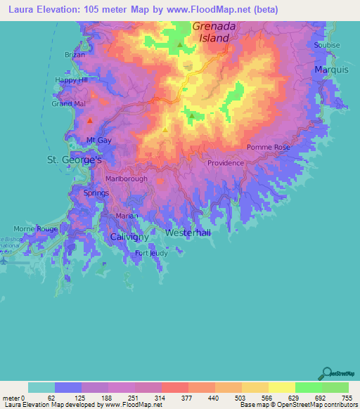 Laura,Grenada Elevation Map