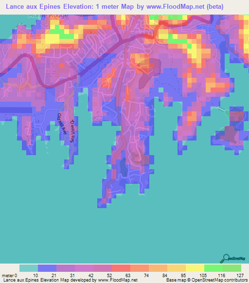 Lance aux Epines,Grenada Elevation Map