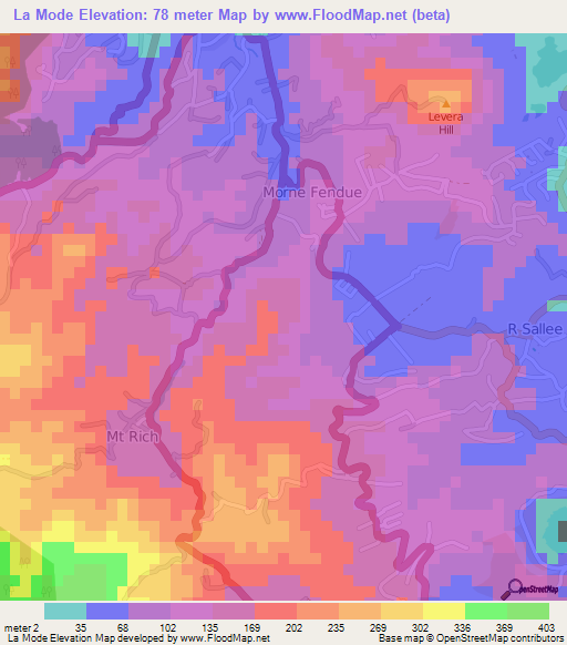La Mode,Grenada Elevation Map