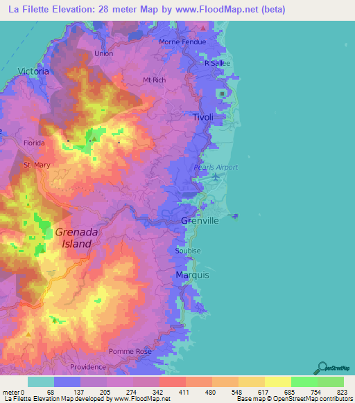 La Filette,Grenada Elevation Map