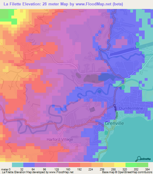 La Filette,Grenada Elevation Map