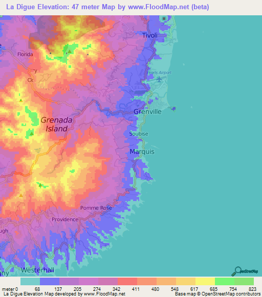 La Digue,Grenada Elevation Map