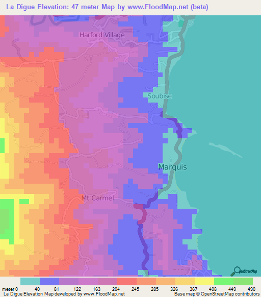 La Digue,Grenada Elevation Map