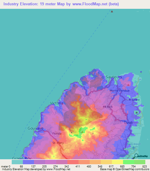 Industry,Grenada Elevation Map