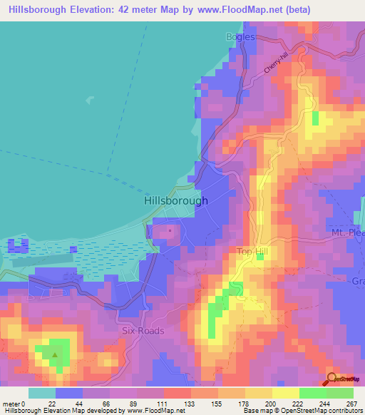 Hillsborough,Grenada Elevation Map