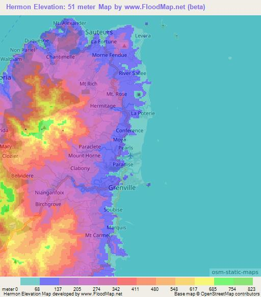 Hermon,Grenada Elevation Map