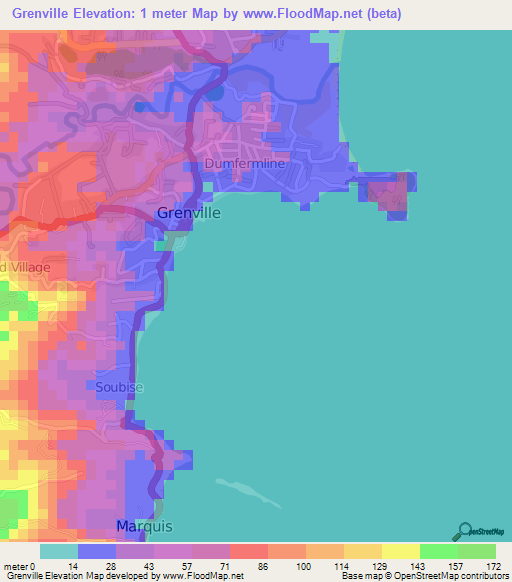 Grenville,Grenada Elevation Map