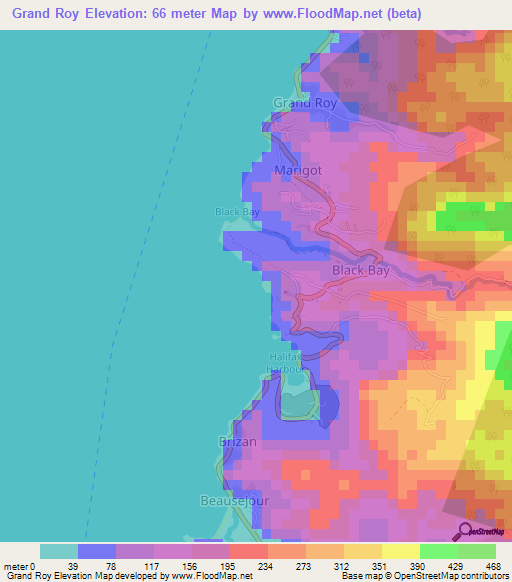 Grand Roy,Grenada Elevation Map