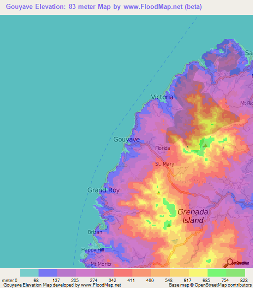 Gouyave,Grenada Elevation Map