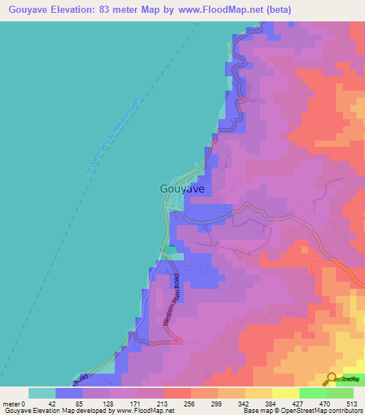 Gouyave,Grenada Elevation Map