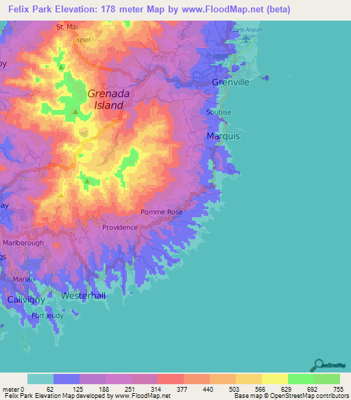 Felix Park,Grenada Elevation Map