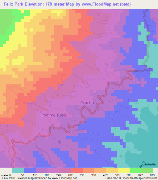 Felix Park,Grenada Elevation Map