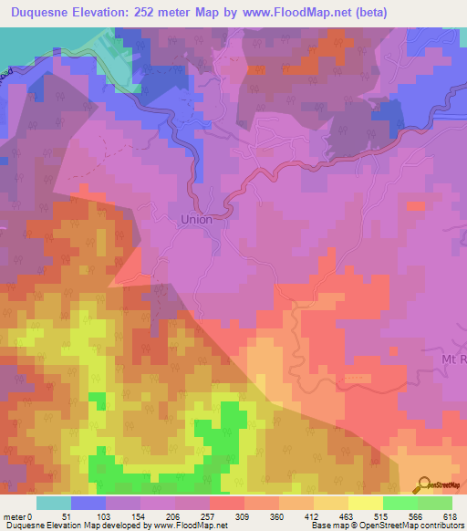 Duquesne,Grenada Elevation Map
