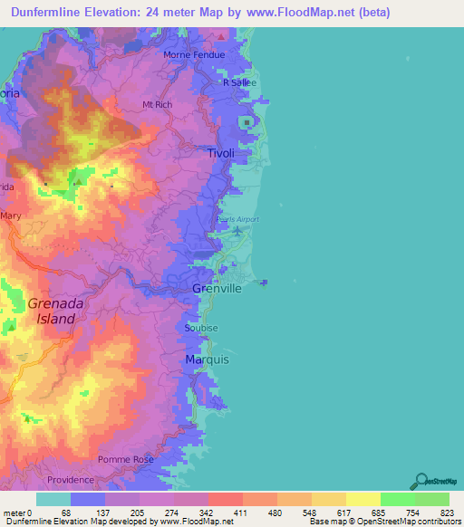 Dunfermline,Grenada Elevation Map