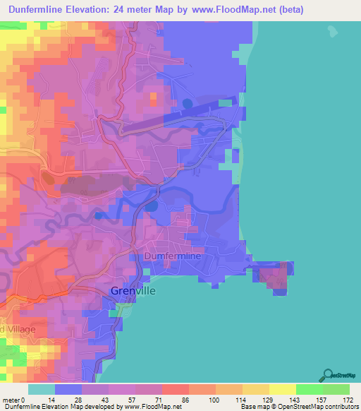 Dunfermline,Grenada Elevation Map