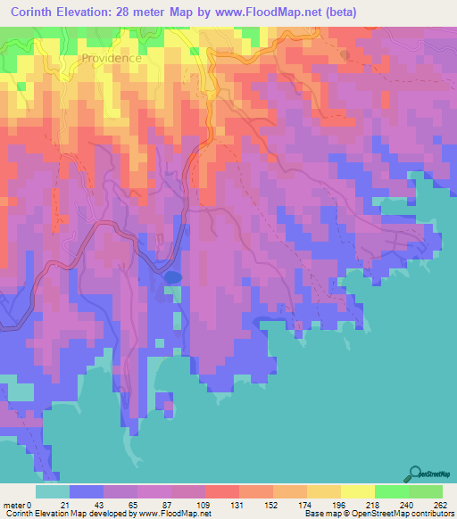 Corinth,Grenada Elevation Map