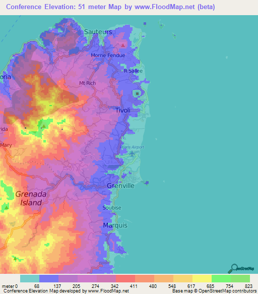 Conference,Grenada Elevation Map