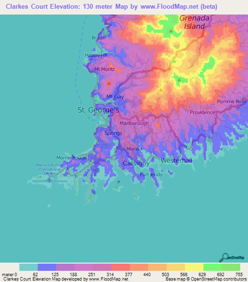 Clarkes Court,Grenada Elevation Map