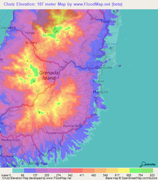 Chutz,Grenada Elevation Map