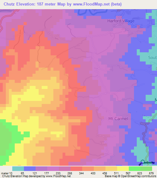 Chutz,Grenada Elevation Map