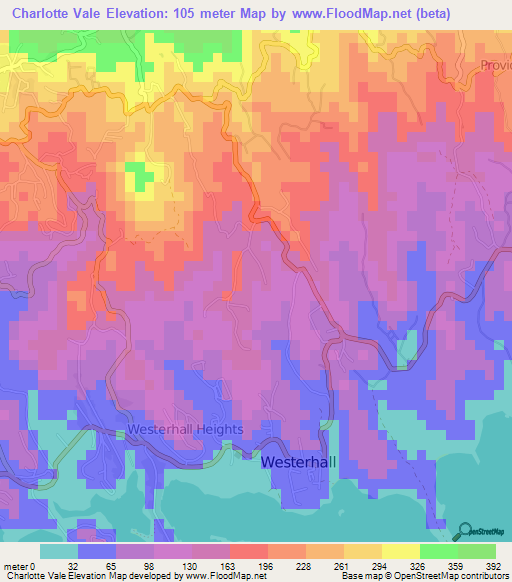 Charlotte Vale,Grenada Elevation Map
