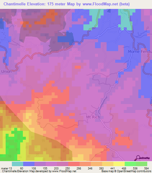 Chantimelle,Grenada Elevation Map