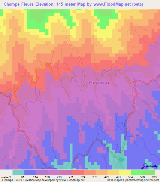 Champs Fleurs,Grenada Elevation Map