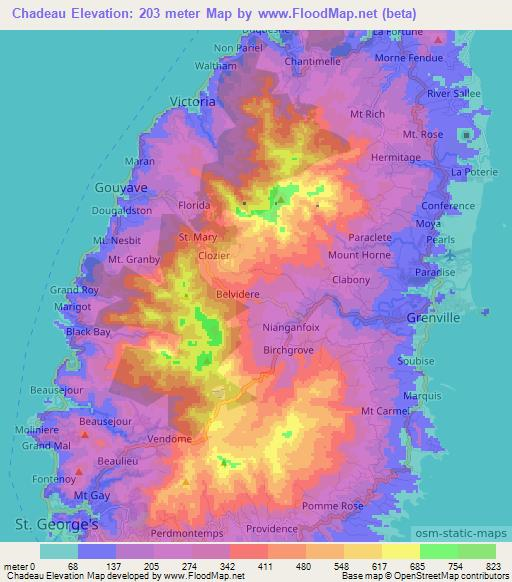 Chadeau,Grenada Elevation Map