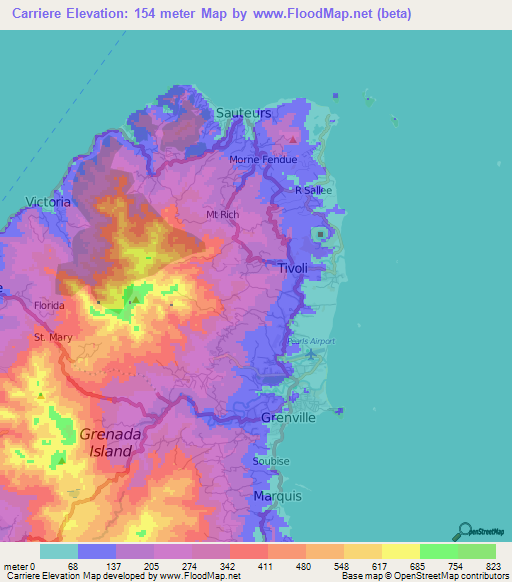 Carriere,Grenada Elevation Map