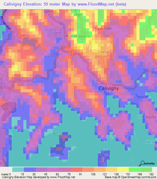 Calivigny,Grenada Elevation Map