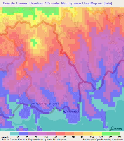 Bois de Gannes,Grenada Elevation Map