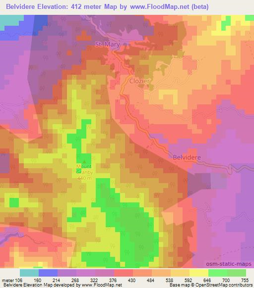 Belvidere,Grenada Elevation Map