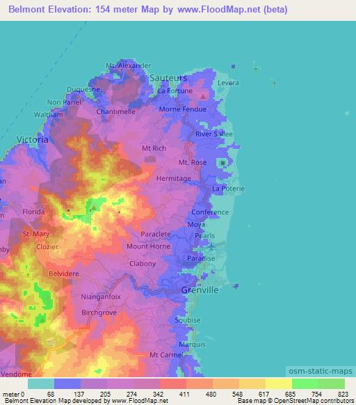 Belmont,Grenada Elevation Map