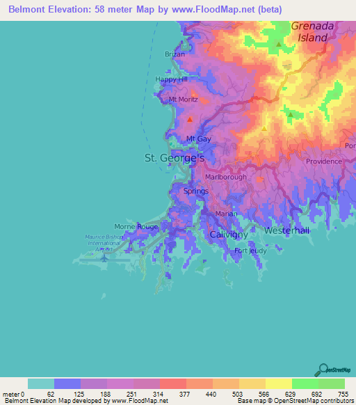 Belmont,Grenada Elevation Map