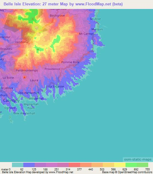 Belle Isle,Grenada Elevation Map