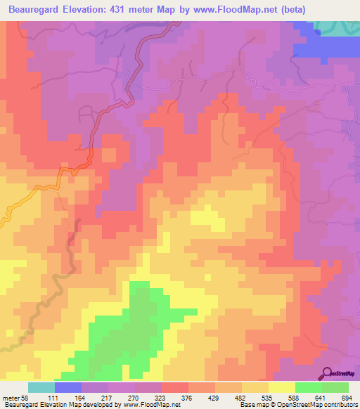 Beauregard,Grenada Elevation Map