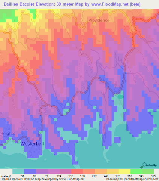 Baillies Bacolet,Grenada Elevation Map